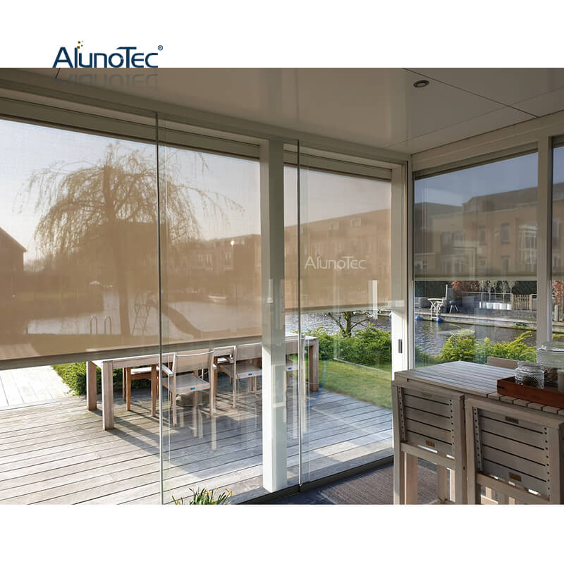 AlunoTec Modern Automatic Roller Screens Aluminum Cover Roller Zip Screen Outdoor Alfresco Blinds