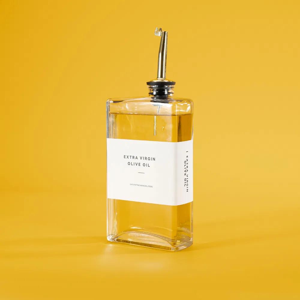 Clear Square Glass Syrup Dispenser Bottles 350ml 500ml Easy Pour Spout Plastic Cap Free Empty for Olive Oil Syrup