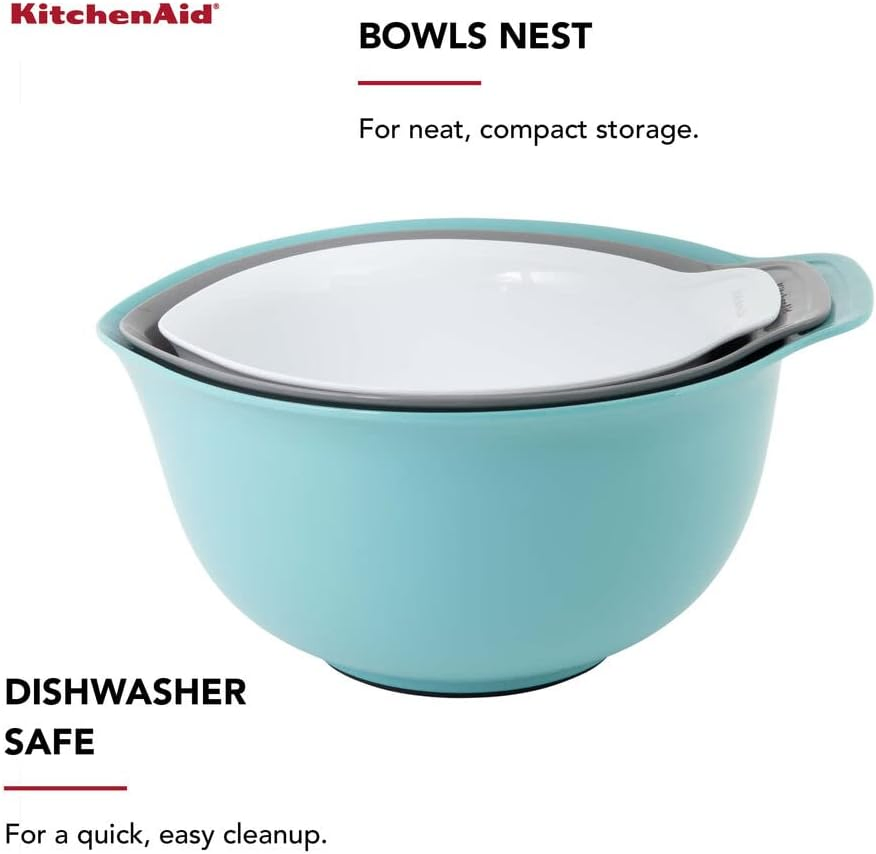 Universal Nesting Plastic Mixing Bowls, Set of 3, Non Slip Base with Easy Pour Spout to Reduce Mess,