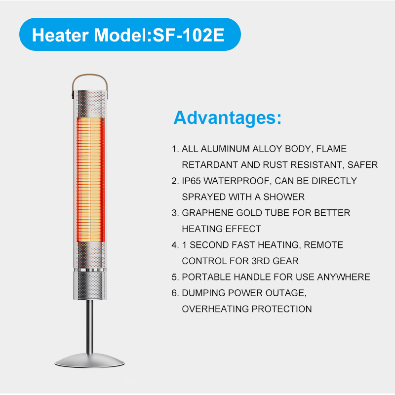 Floor Standing Aluminum Alloy Body Waterproof Electric Patio Heater 220V 1000W