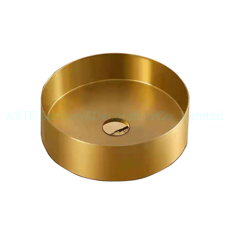 Yellow Gold 400mm Diameter Round Handcrafted Handmade Top Mount Bathroom Rest Room Stainless Steel PVD Finish Wash Basin Hbm41d
