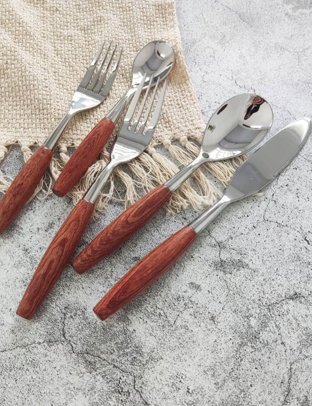 Stainless Steel Cutlery Knife Fork Spoon Luxury Wooden Handle Flatware Dinnerware Sets