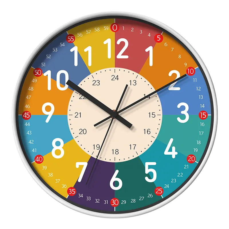 Children's Teaching Early Educational Wall Clocks for Study Silent Kids Learning Clock for Living Room
