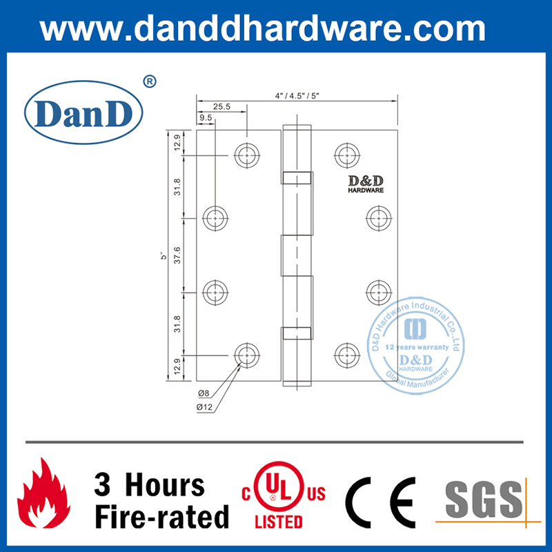 Stainless Steel 304 Hardware UL Listed Heavy Duty Fire Rated Door Hinges