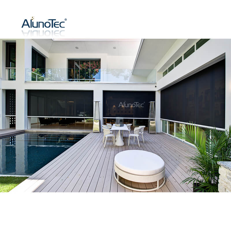 AlunoTec Anti-UV Motorized Fabric Roller Shades Patio Curtains Vertical Curtains Shade Shutters Screen Zip Outdoor Blinds