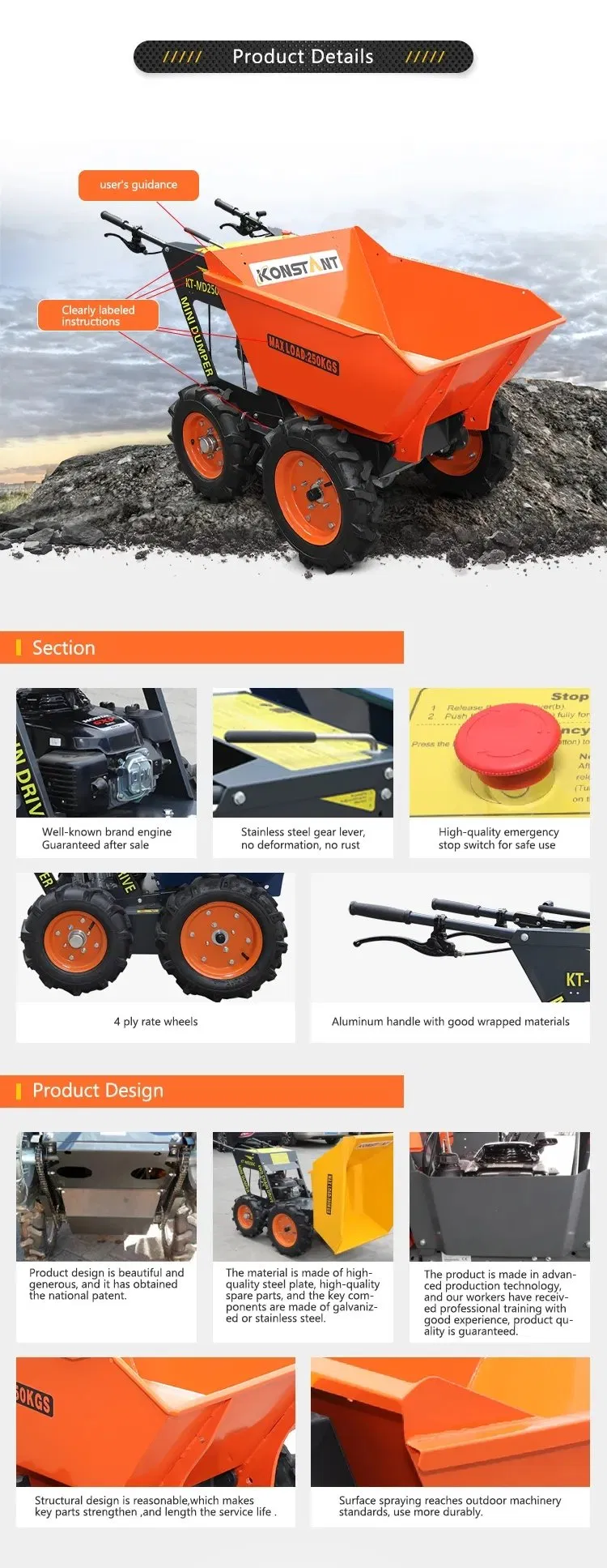 Power Wheel Barrow Crawler Dumper Electric Mini Dumper 4X4 Power Barrow