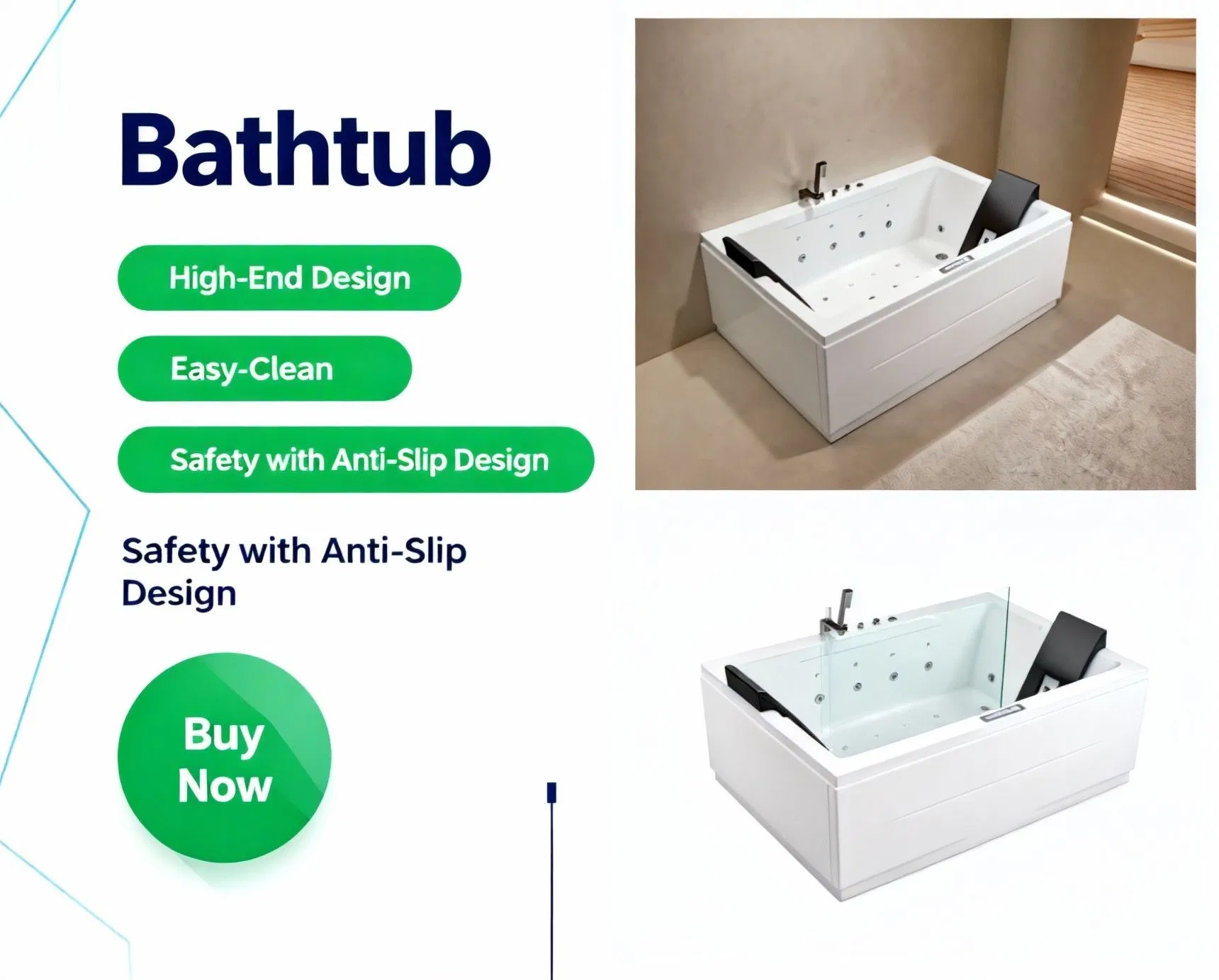 Белая акриловая ванна Freestanding с флейтированными линиями