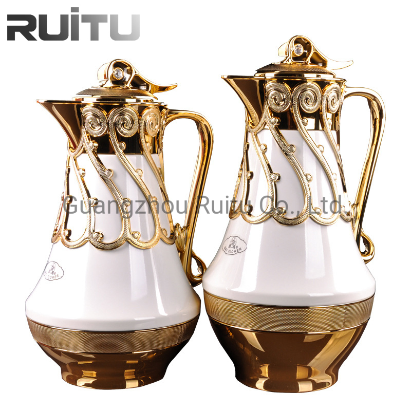 Arabic Thermos Coffee Milk Vacuum Flask Jug Dallah Gold White Glass Insert Turkish Tea Coffee Pot