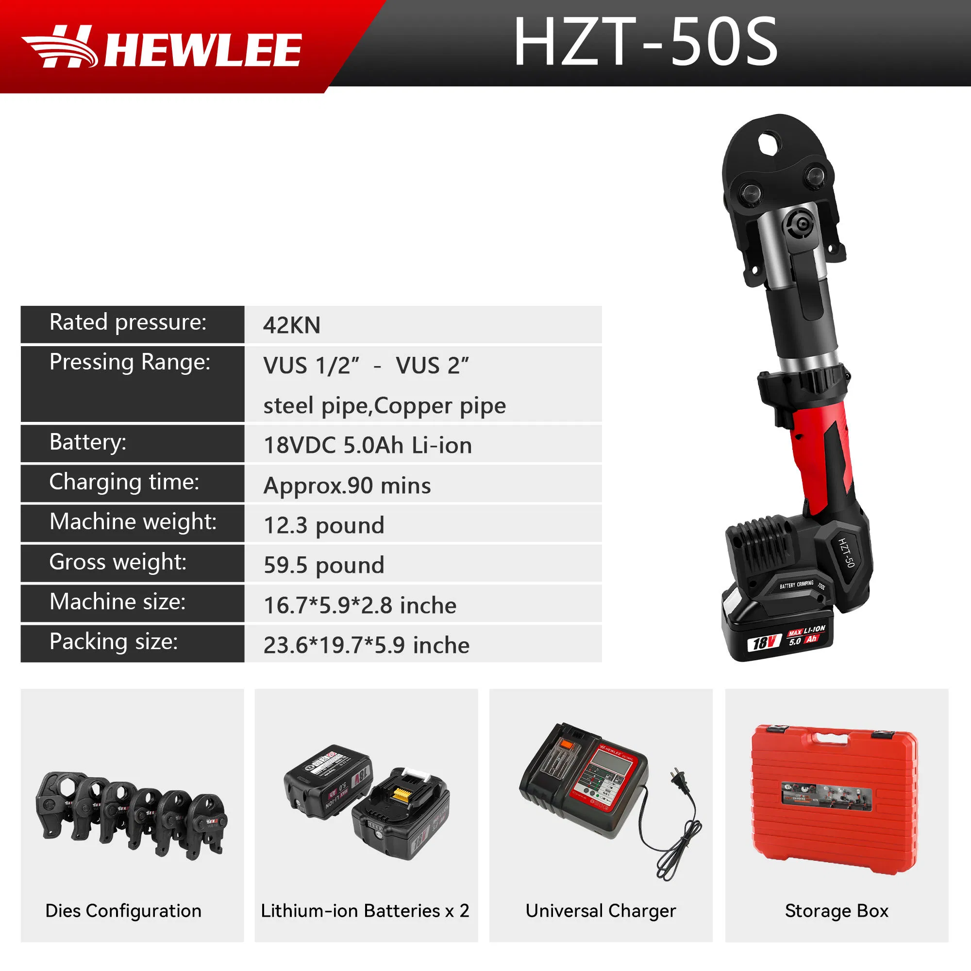 Hewlee Hzt-50 Hydraulic Crimper for Professional Pipe Applications