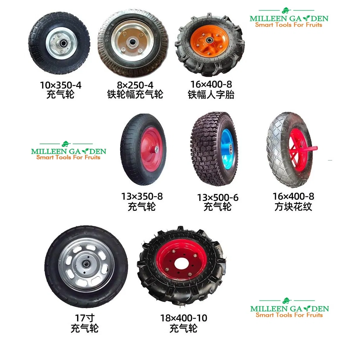 Wheelbarrow 8" 10 Inch 12 Inch Pneumatic Caster Wheels Single Rubber Pneumatic Wheels Castor