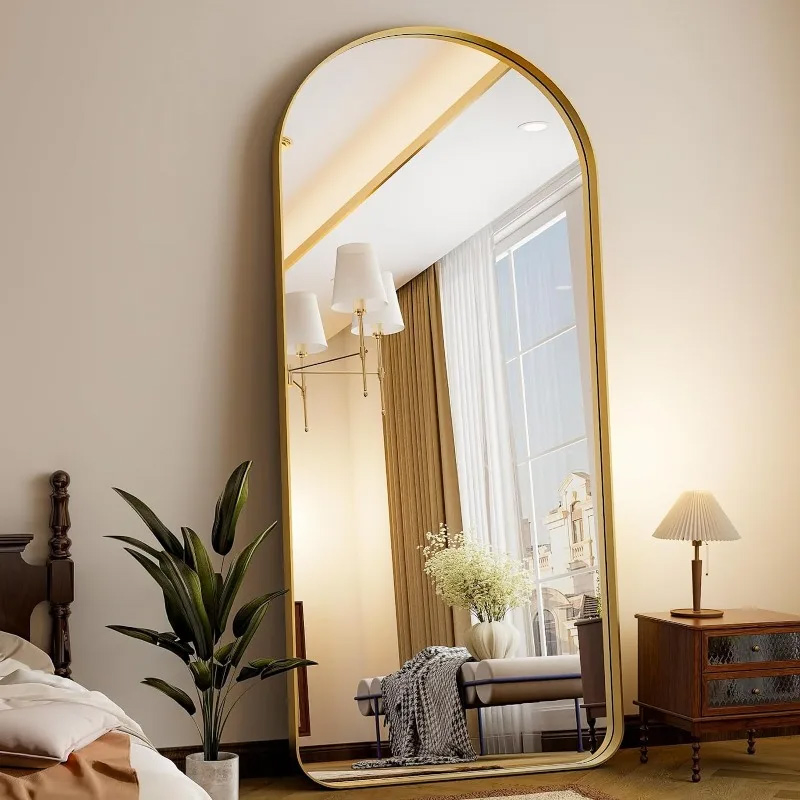 Extra Large 120*60 Cm Arched Full-Length Mirror-Wall-Mounted or Leaning Mirror with Aluminum Alloy Frame-Modern and Simple Home Decor