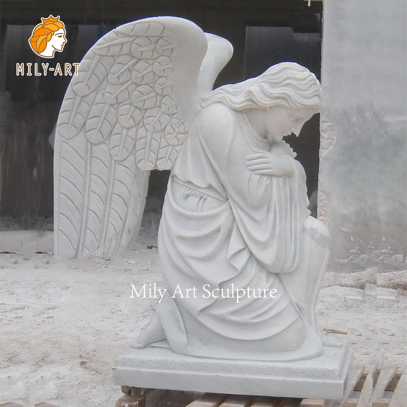 Natural Stone Cemetery Carvings Statue White Marble Angel Headstones Tombstone