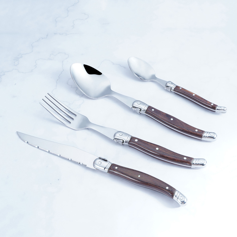 4/6PCS Western Cutlery Set Stainless Steel Flatware Rosewood Handle Dinner Knife Fork Spoon Sliver Dinnerware