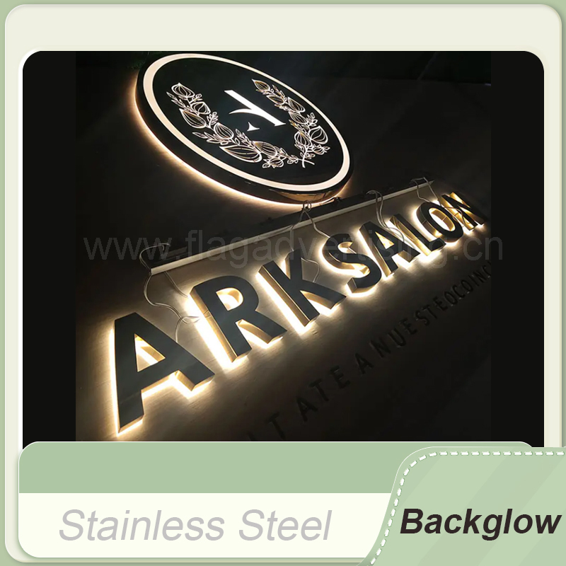 Stainless Steel Fabricated Back Halo Illuminated 3D Letters Custom LED Signage