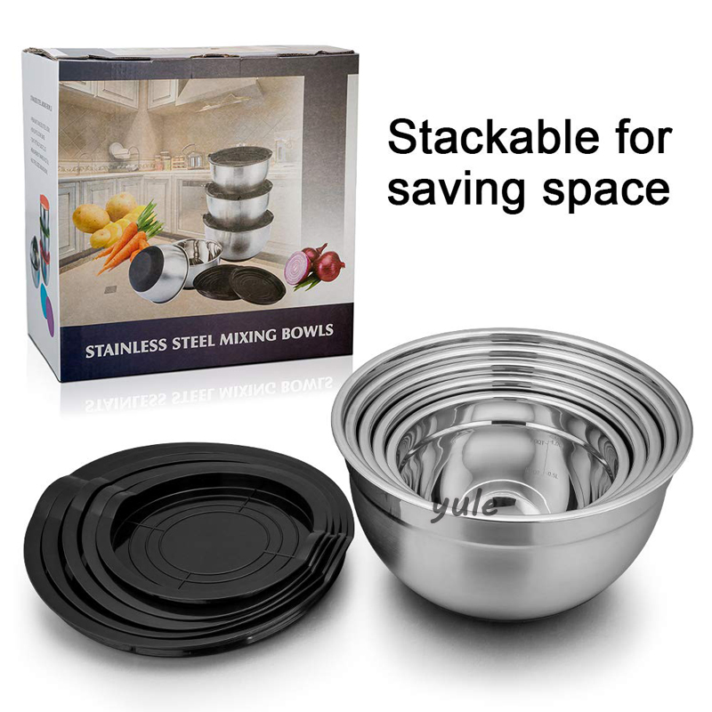 Chinese Manufacturer Professional 201ss 304ss Mixer Silicone Bottom Mixing Bowl with PE Lid