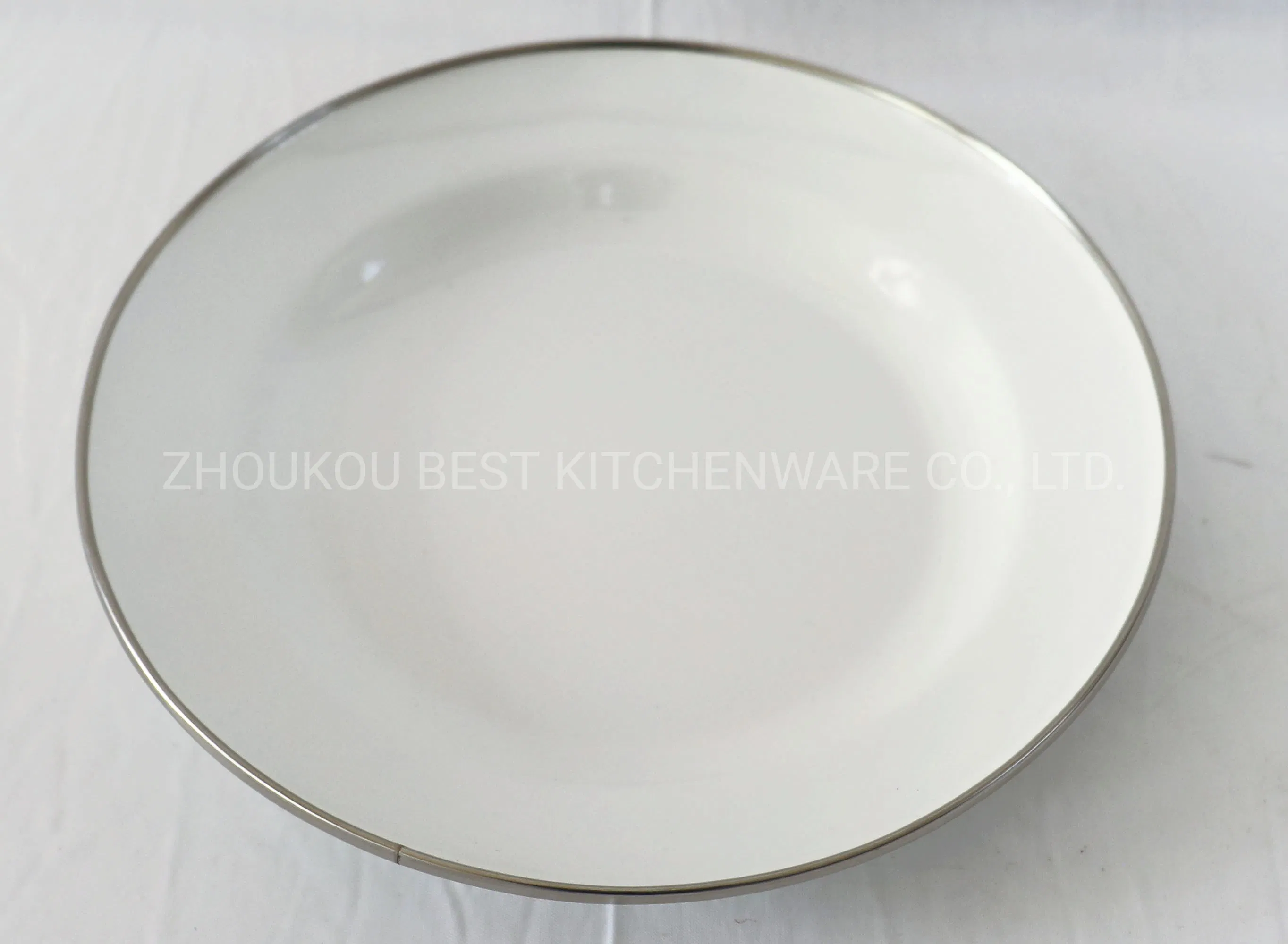 Customized Enamel Plate White with Stainless Steel Rim