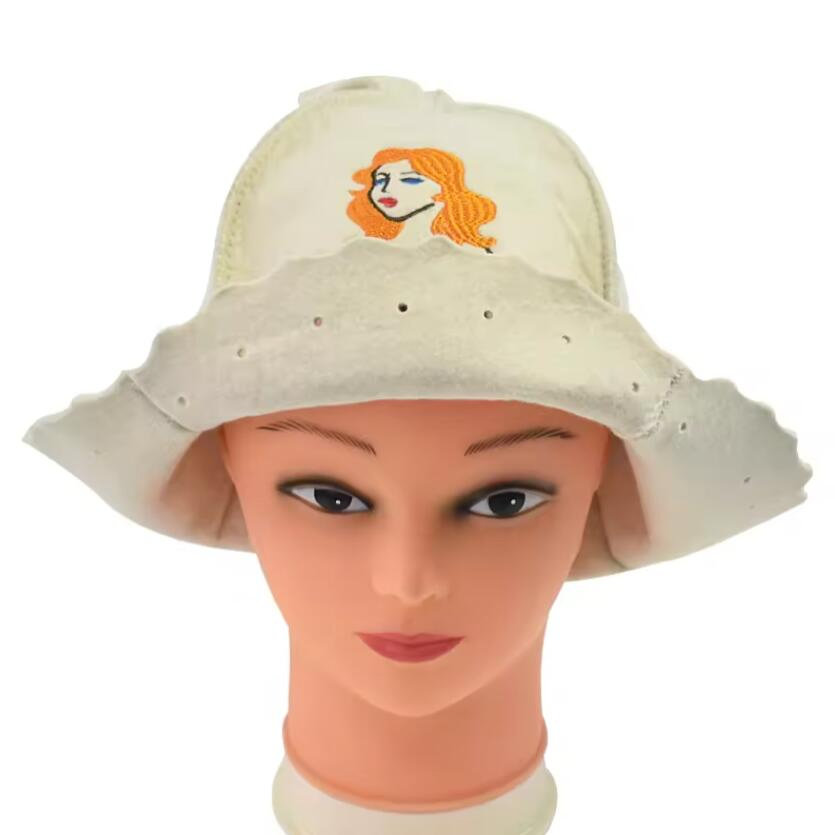 Wholesale Japan Sauna Banya Sweat Available Wool Felt Sauna Bucket Hat with Hanging Hoop Custom Logo