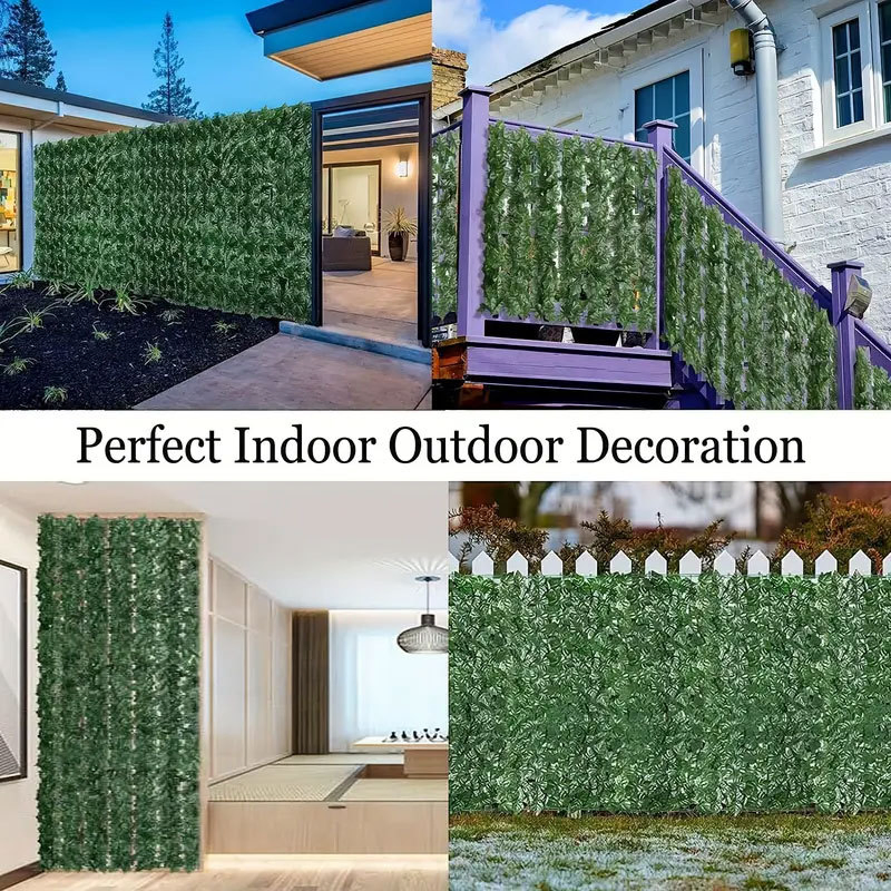Green Artificial Grass IVY Fence Hedge Leaf Garden Fence for Outdoor Wall Decorative