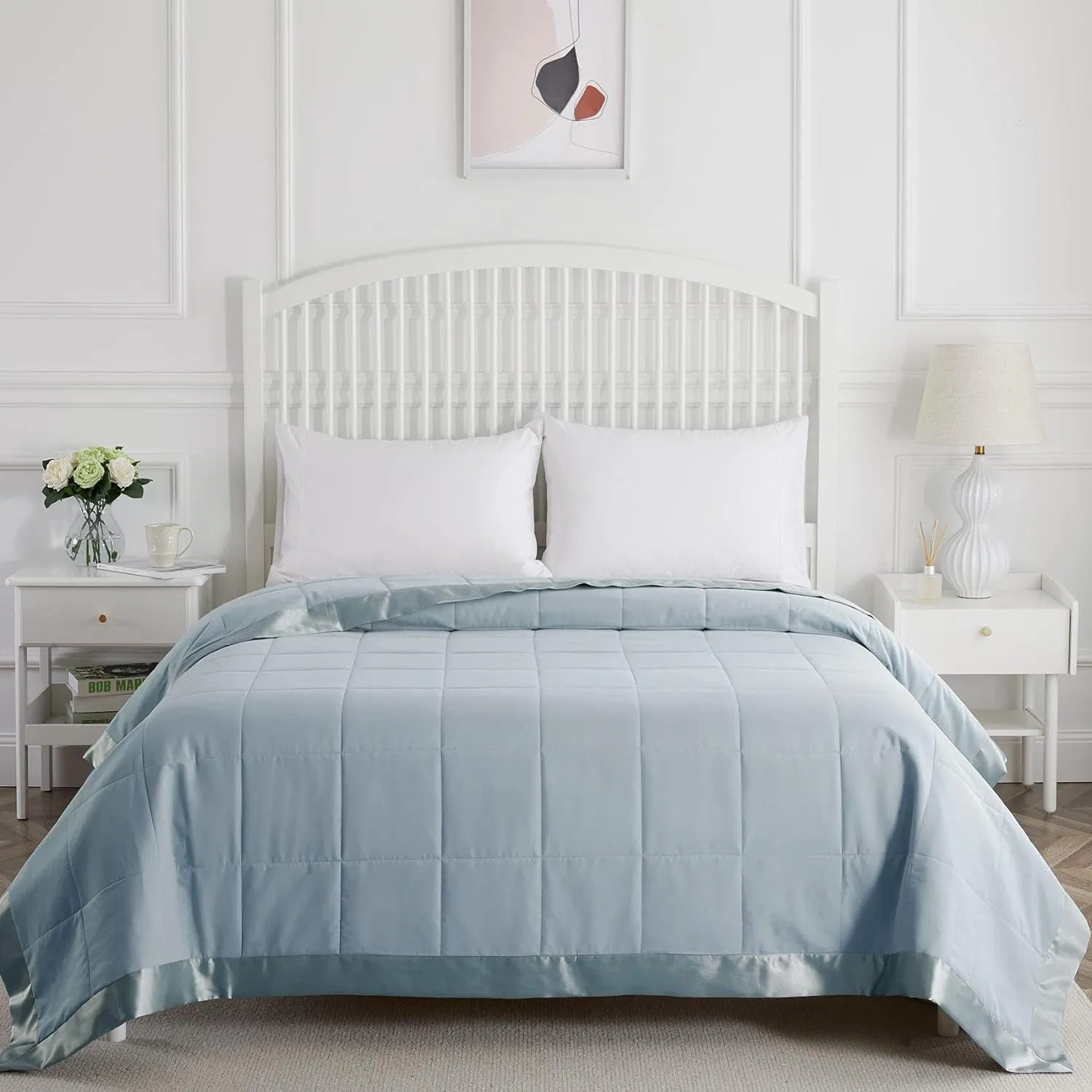 Microfiber Down Blanket with Satin Trim Moisture Absorption and Removal Treatment