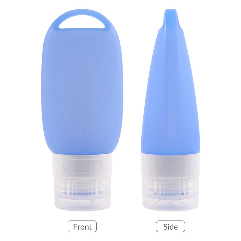 Custom Design Hole Empty Silicone Shampoo Refill Holder Container 60ml 40ml Reusable Blue Silicon Shower Gel Travel Size Toiletry Bottles 90ml with Carabiners