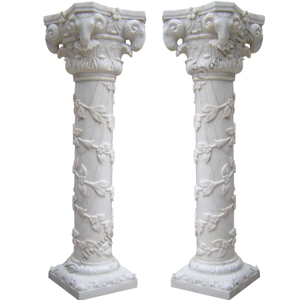 Villa Garden Use European Style Hand-Carved Natural Stone Column Marble Roman Pillar