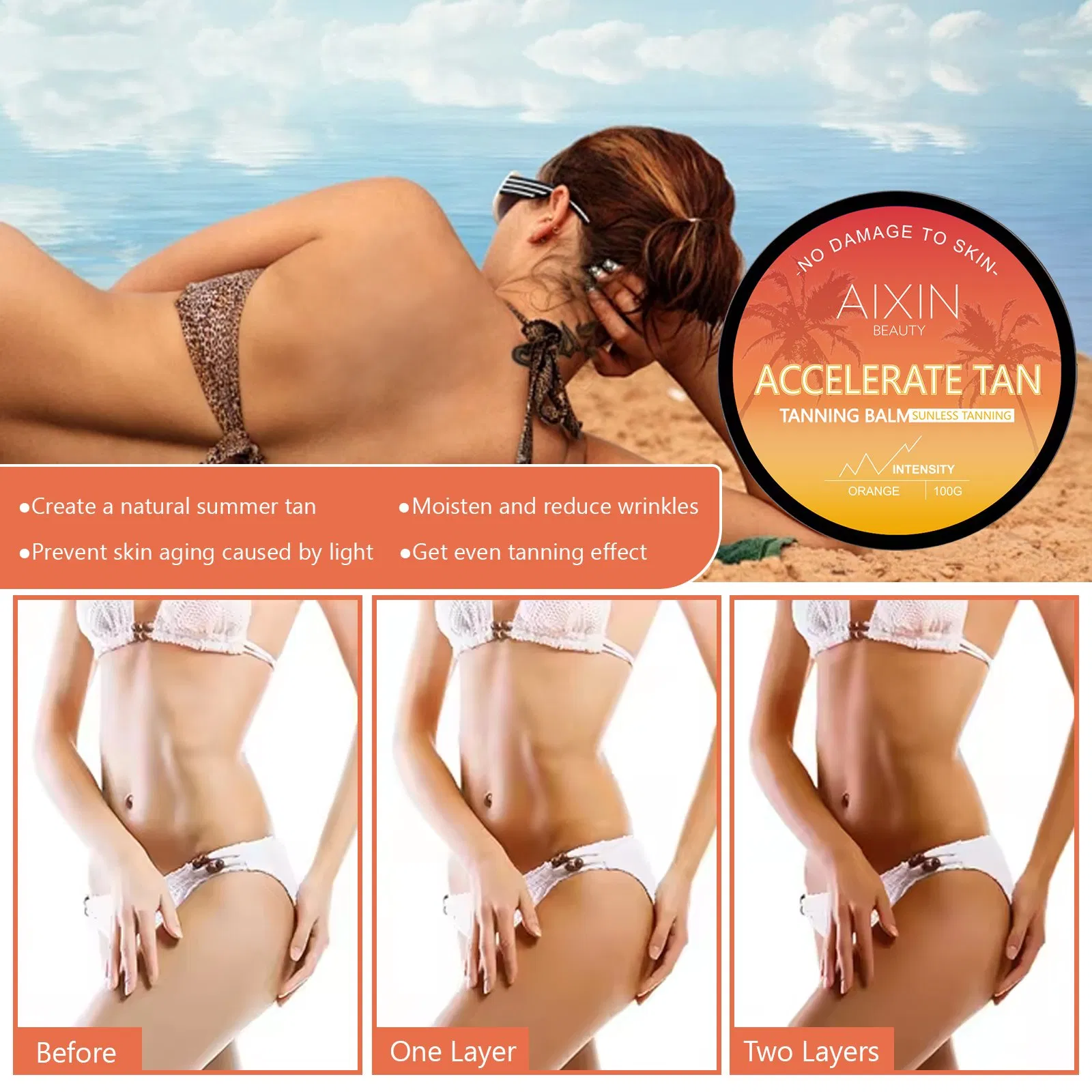 Beauty Skin Care Product Orange Intensive Tanning Gel Accelerator Tanning Lotion