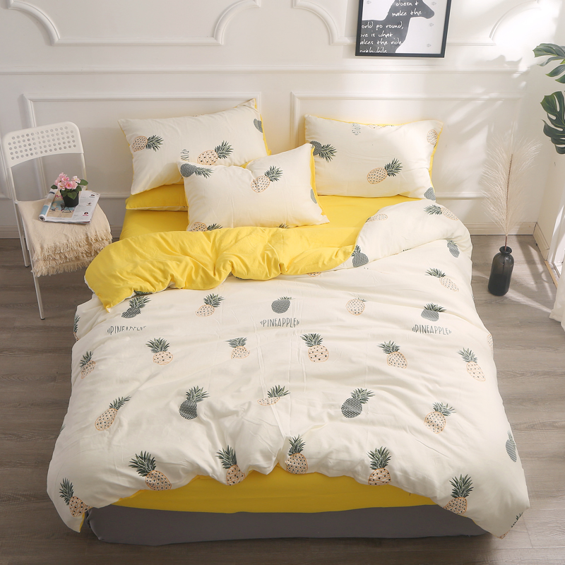 Printed Fabric and 100% Polyester Linen Bedspread Sheet Bedding Set