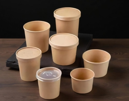 Disposable Kraft Paper Food Cups Packaging Containers Noodle Soup Cup with Lid