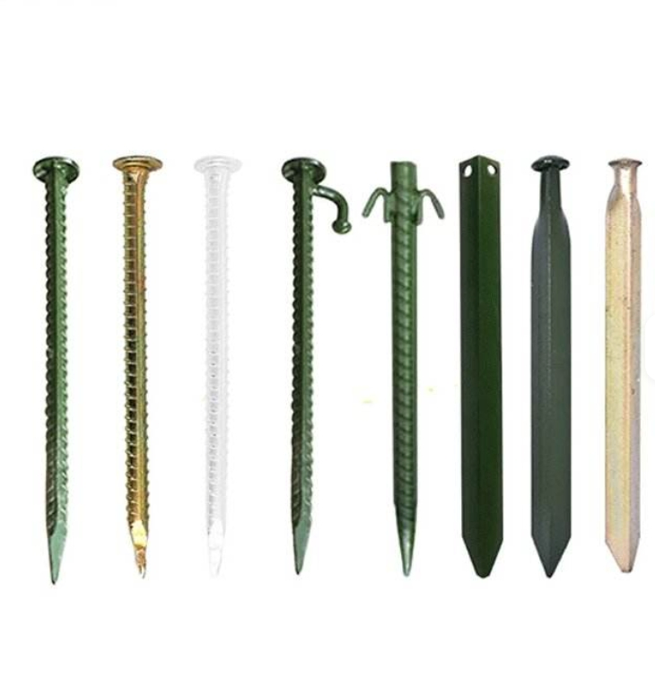 Green Galvanized Threaded Ground Nails - Accessories for Camouflage Net Support Poles