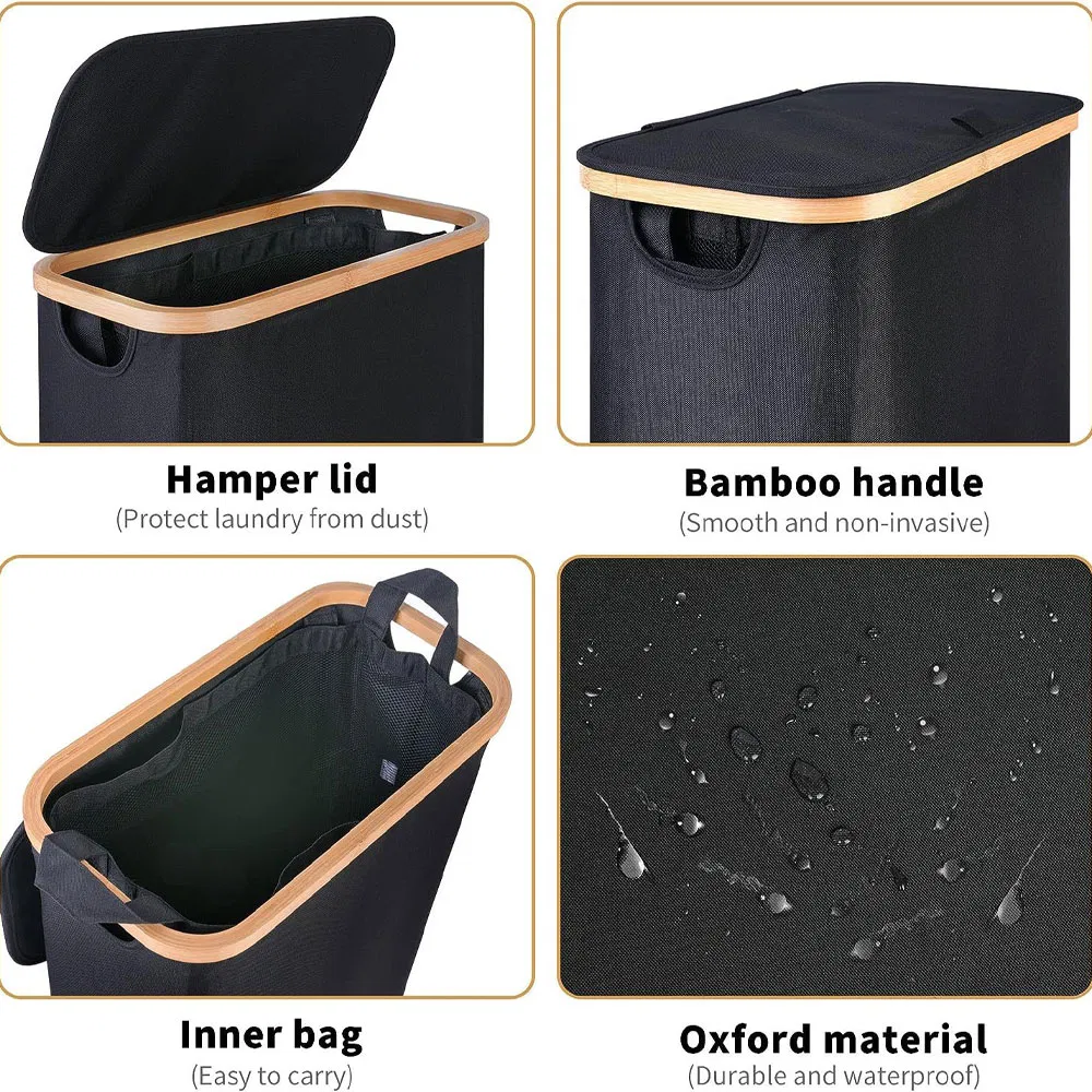 Collapsible Laundry Basket with Lid and Removable Bag for Narrow Space