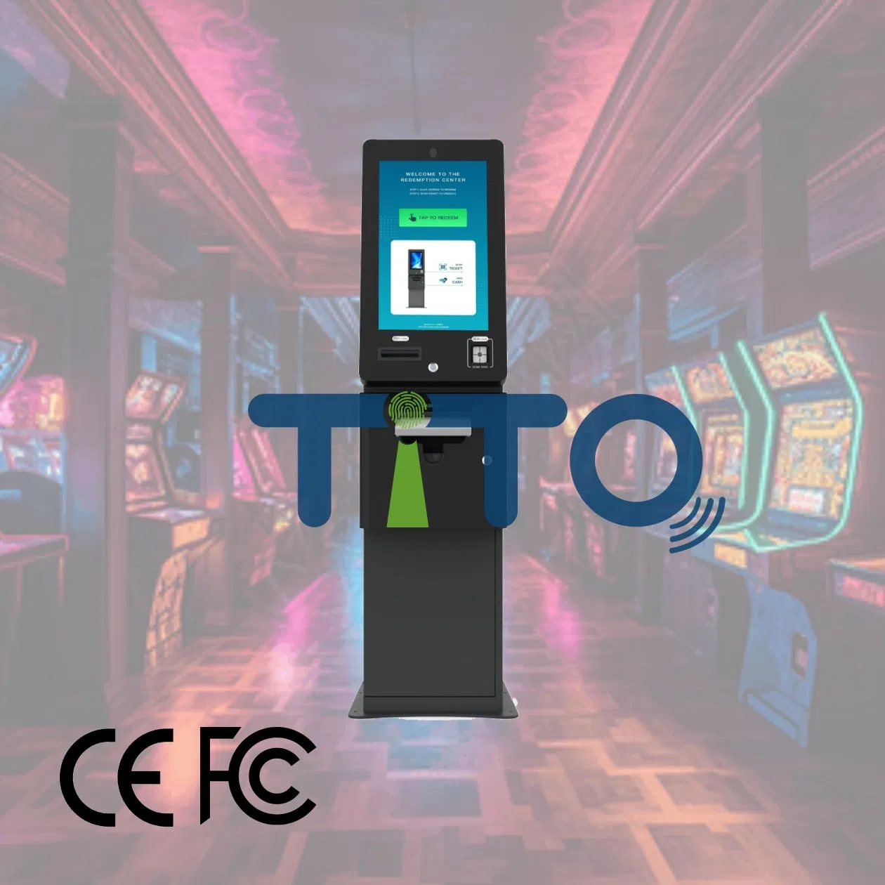 Self-Service Arcade Kiosk: Touch Screen Skill Game Machine with Integrated ATM Real-Time Ticket Redemption & Vending System