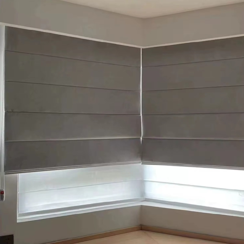 Linen Blend Fabric Room Darker Remote Pleated Roman Blinds