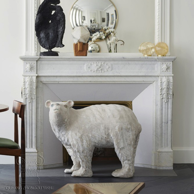 Contemporary White Marble Fireplace with Simple Design