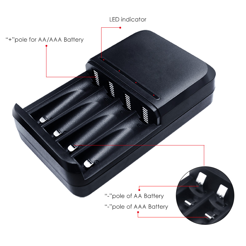 Умная зарядка для АА и ААА аккумуляторов, 4 отсека