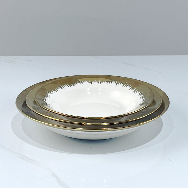 7/8/9 Inch Soup Plate Golden Decalporcelain Ceramics Tableware
