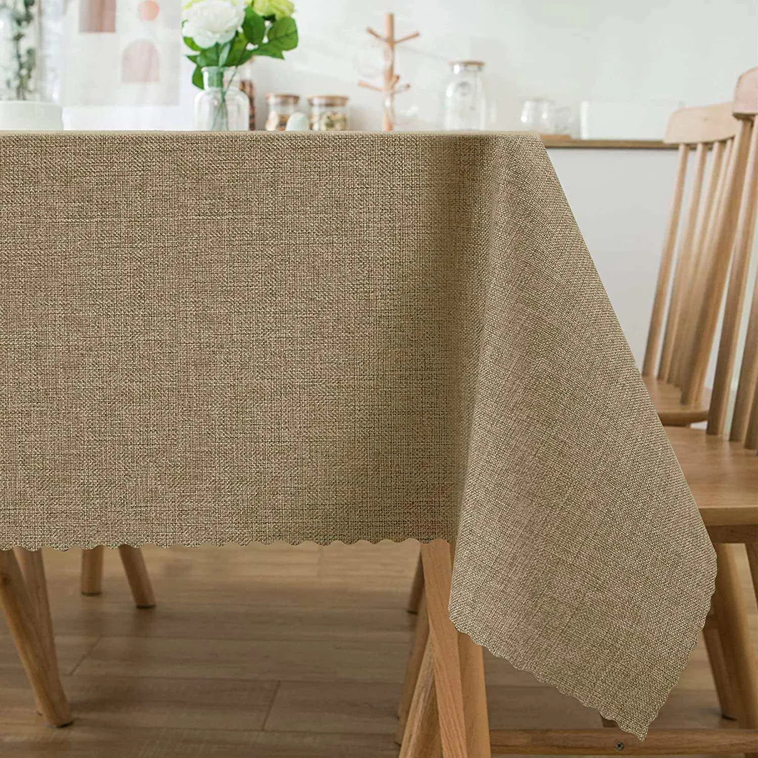 Custom Reusable Natural Jute Tablecloth with Lace Hessian Burlap Table Cover