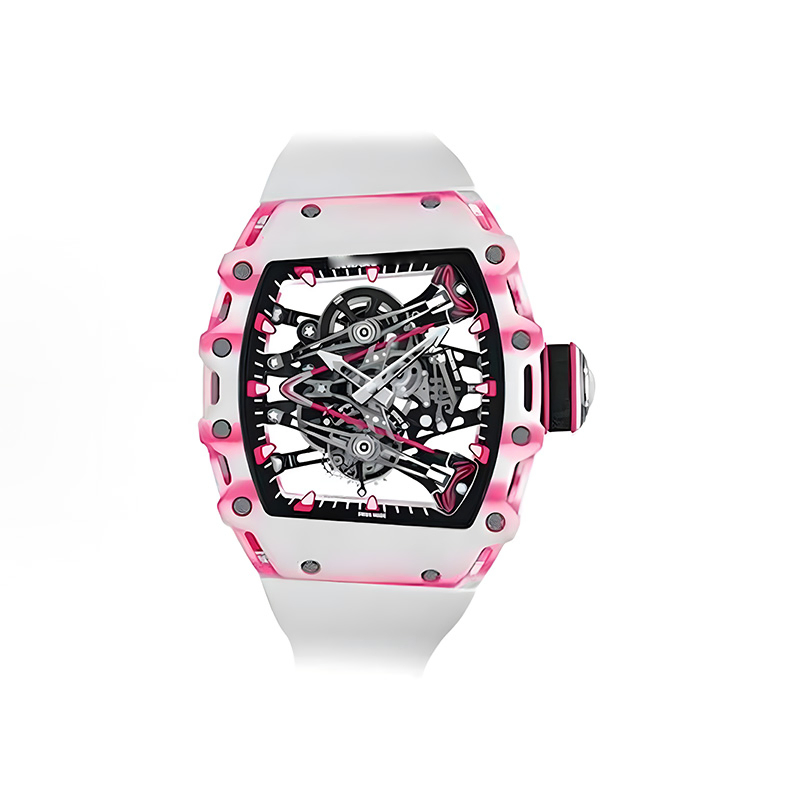 Pink White Rubber White Ribbon Automatic Movement Sapphire Glass
