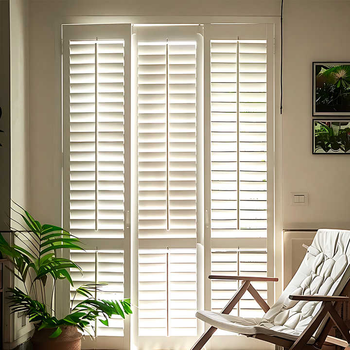 Elegant Wooden Louvre Shutters for Optimal Sun Control and Privacy