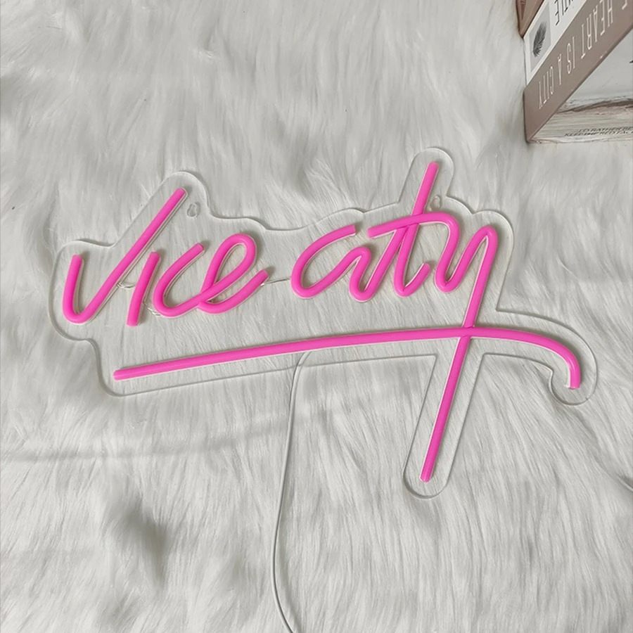 Vice City Neon Sign, LED Pink Letter Light, Used for Bedroom, Game Room, Club, Bar, Man Cave Art Decor, USB Powered Light.