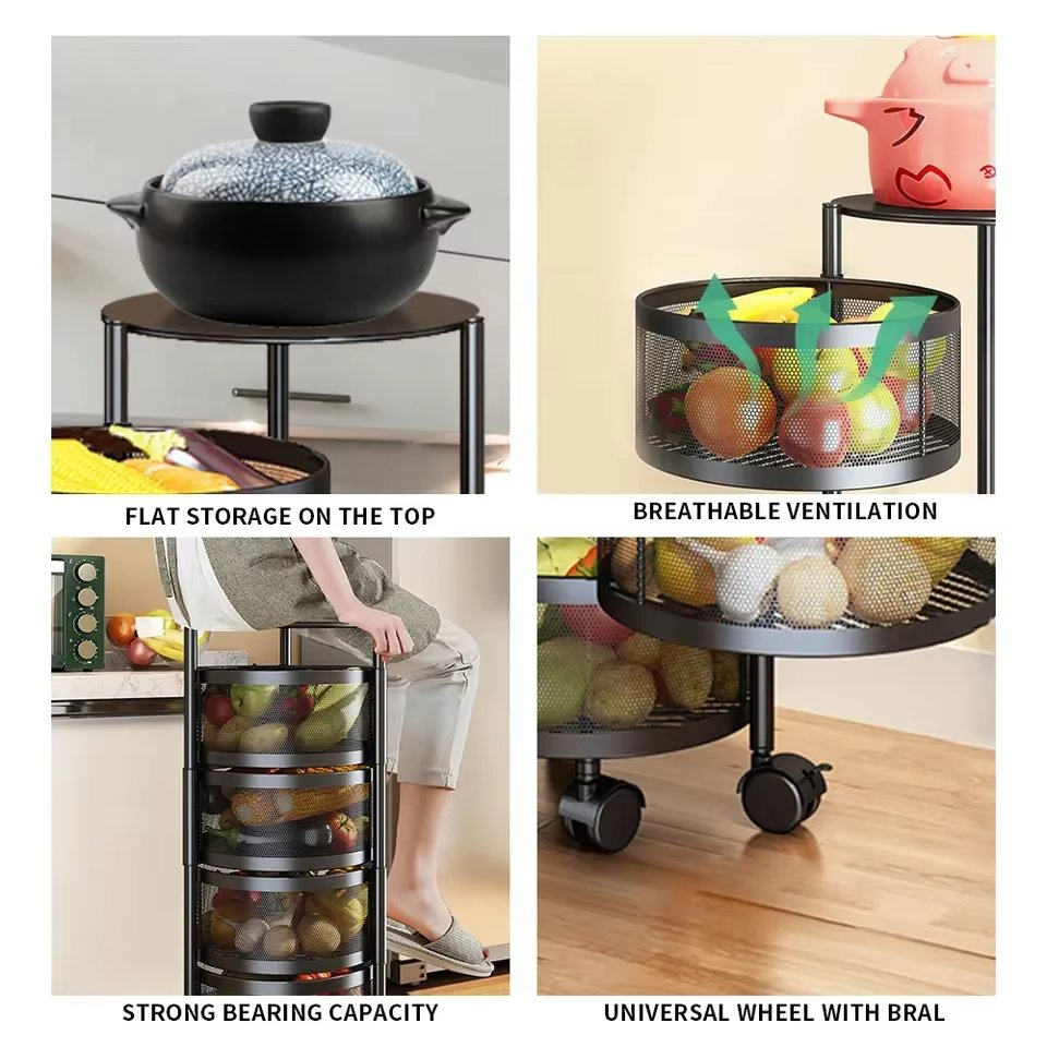 Wholesale Household Organizer Rotating Shelf Multi-Function 3/4/5 Layers Round Vegetable Fruit Kitchen Storage Trolley