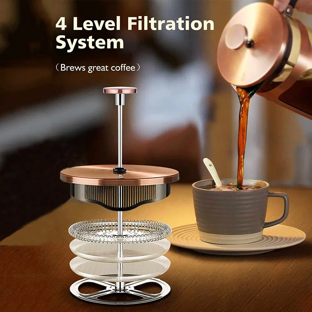 French Press Coffee Maker, Glass Classic Copper Stainless Steel Coffee Press