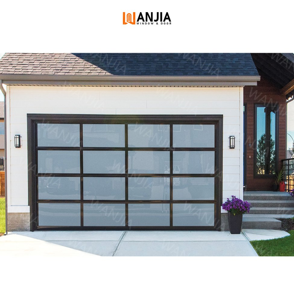 Automatic Black Aluminum Frosted Glass Sectional Residential Garage Door