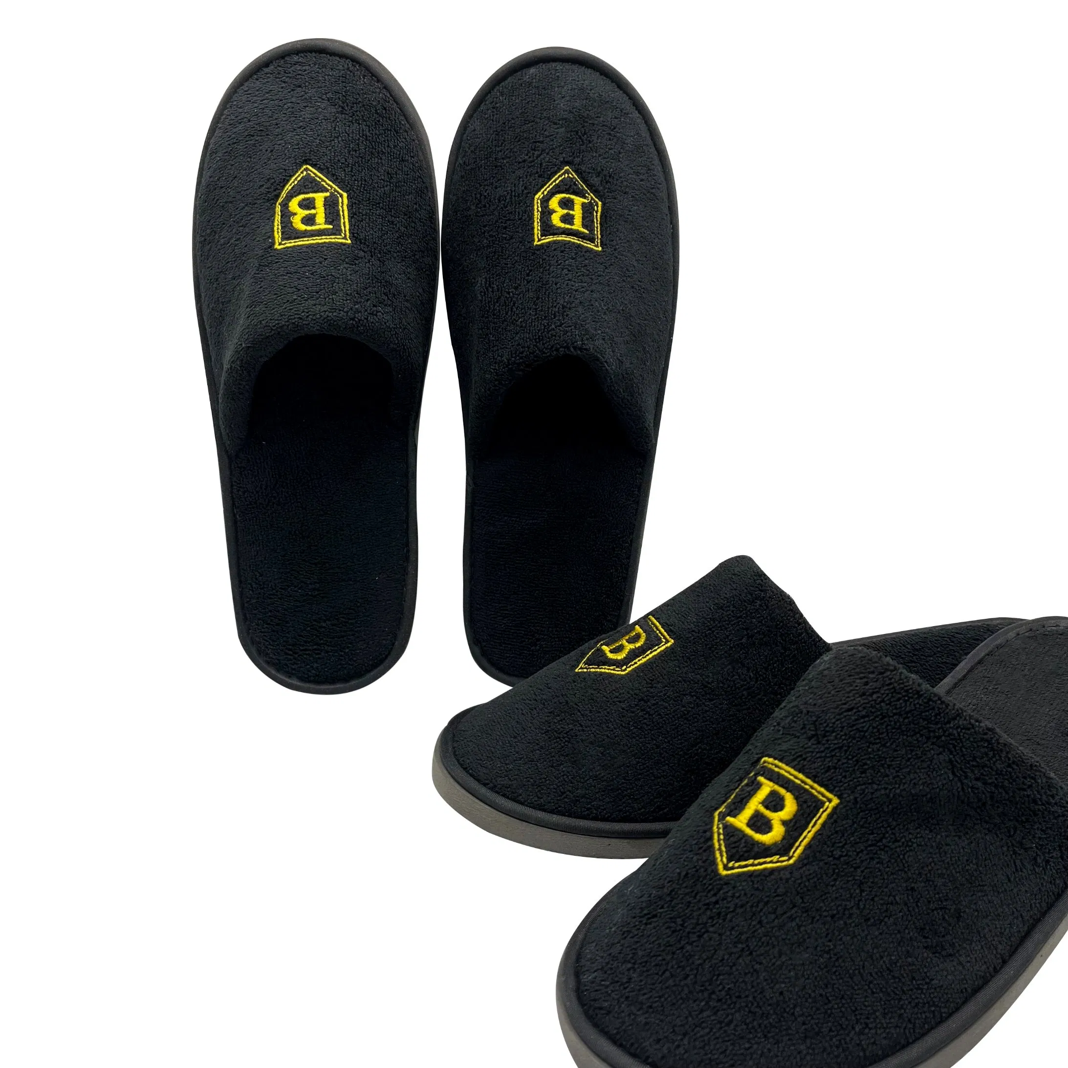 Custom 5 Star Hotel Supplies Embroidered Coral Fleece Hotel Disposable Slippers