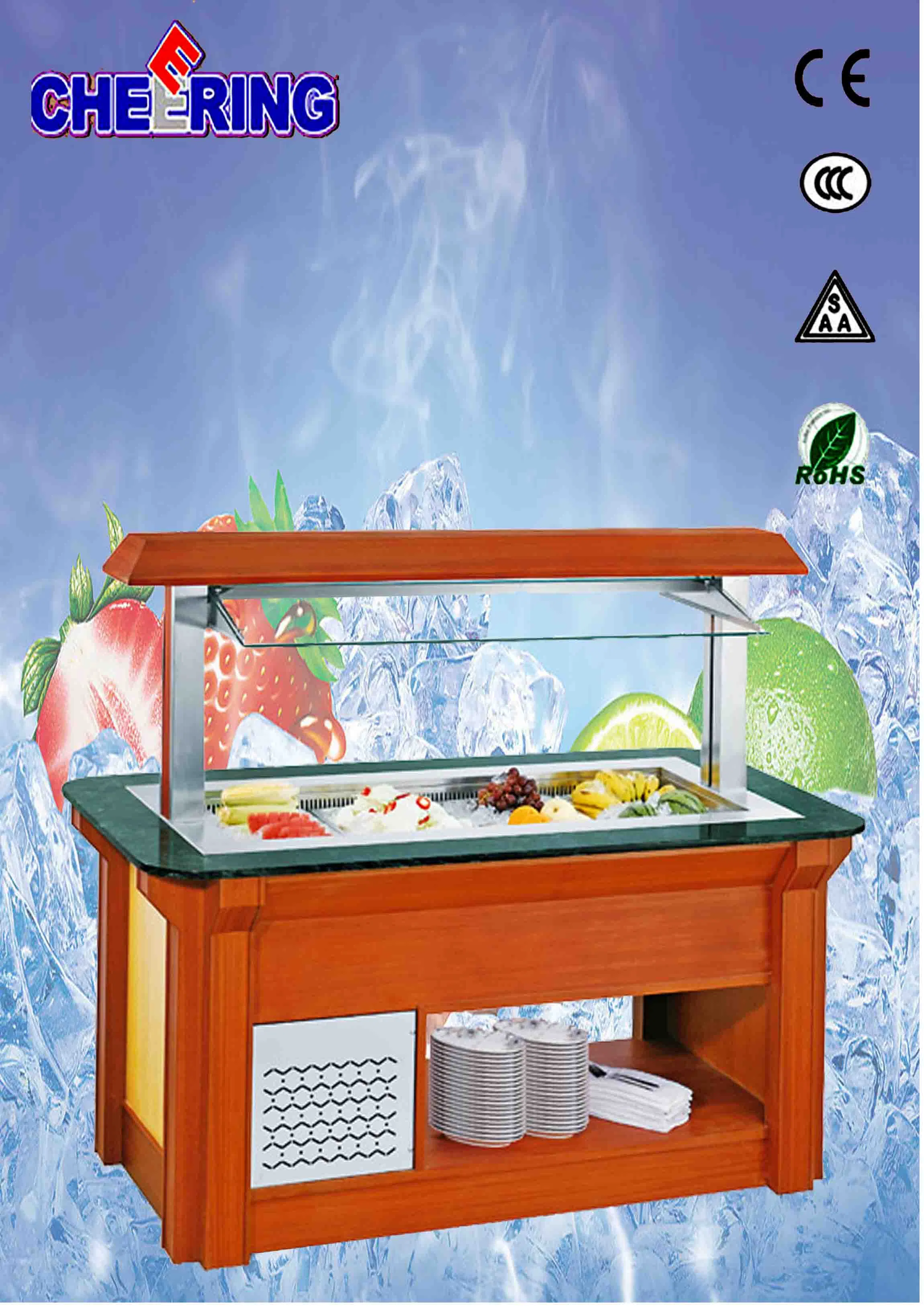 Cheering Sliding-Door Fan Cooling Salad Bar Display for Hotel and Restaurant