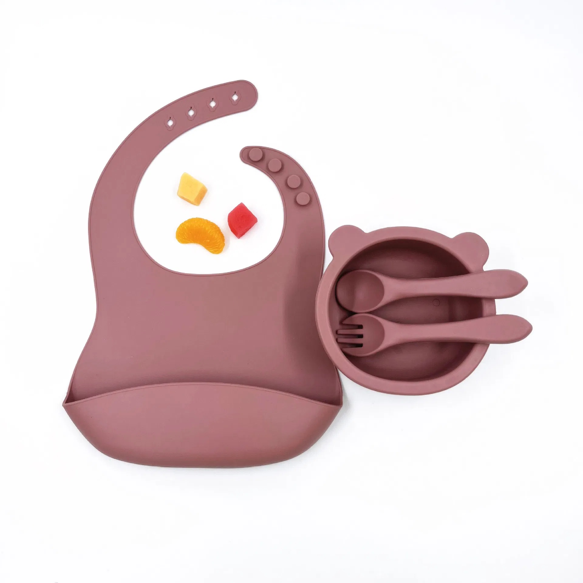 Heat Resistant Easy Cleaning Baby Feeding Set Silicone Bib Bowl Spoon Set for Newborn Baby Gifts