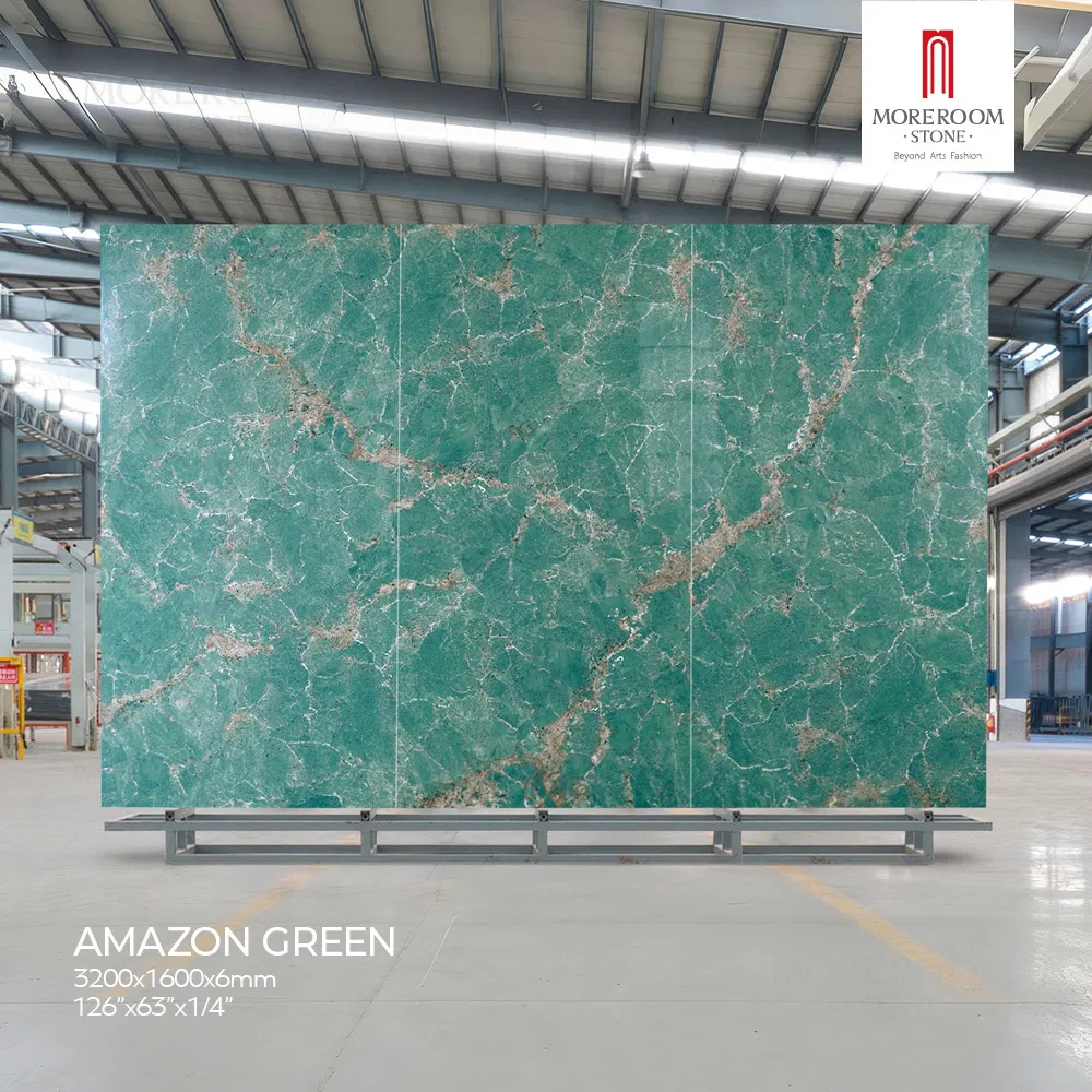 Luxury Agate Glass Base Slabs in Amazonite Green Marble Look