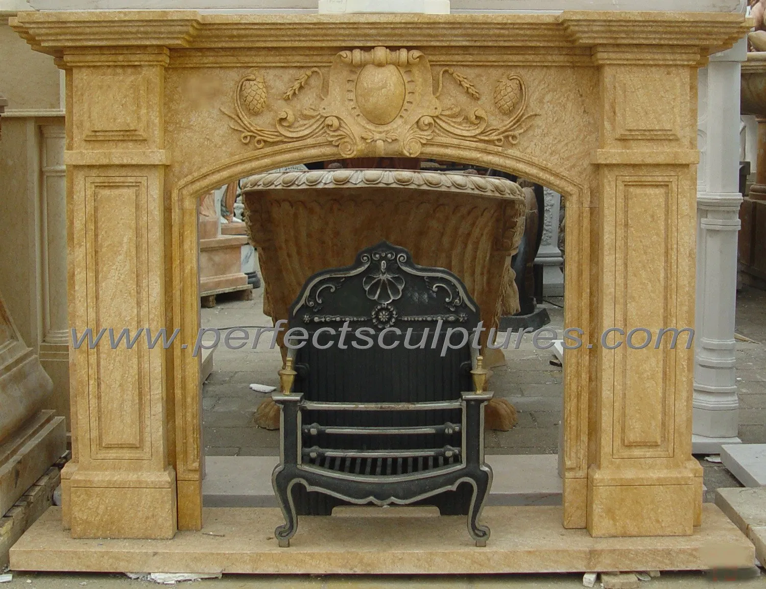 English Style Gothic Marble Fireplace Mantel with Arch Design (QY-LS564)