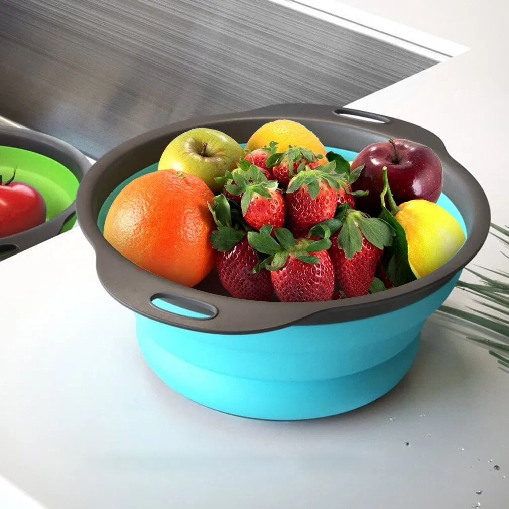 Collapsible Colander 3 Pack Round Silicone Kitchen Pasta Vegetable Fruit Strainer