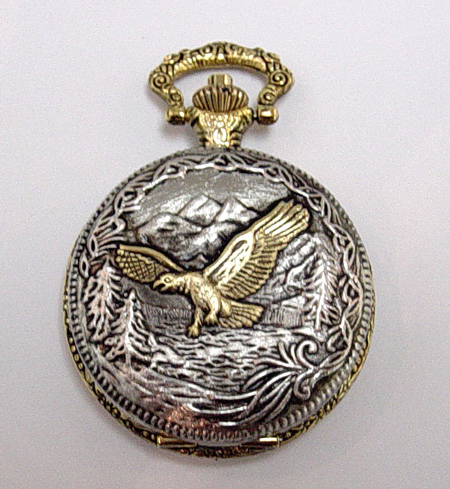 Custom Japan Movement Embossed Eagle Pocket Watch with Chain (47mm)