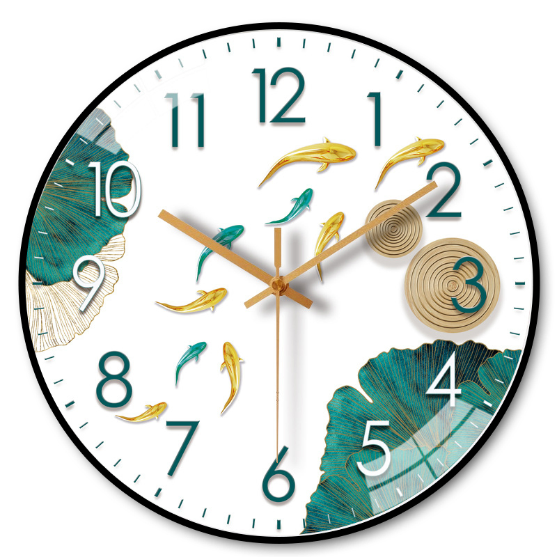 Koi Fish & Ginkgo Leaves Wall Clock, Luxe Artistic Home Decor Timepiece